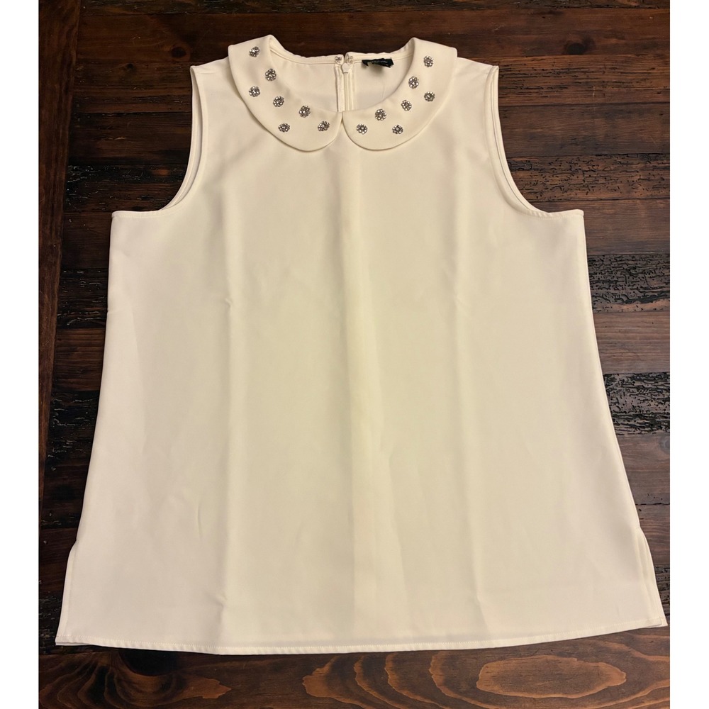 Ann Taylor Sleeveless Top Rhinestone Collar Women's Large Tall Luxury Minimalist